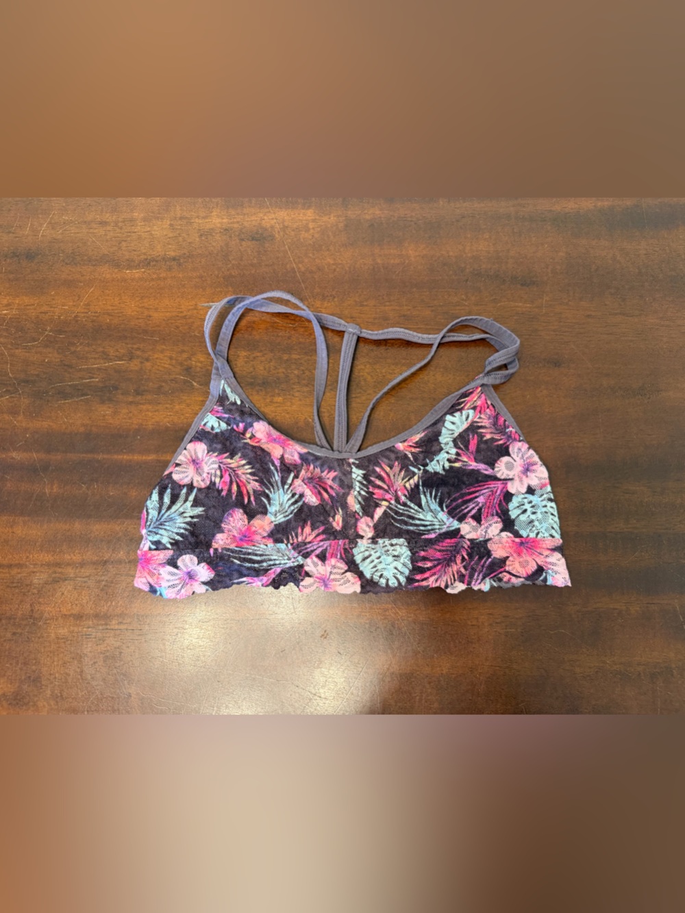 Victoria's Secret Floral Lace Bralette in Black with Pink & Teal